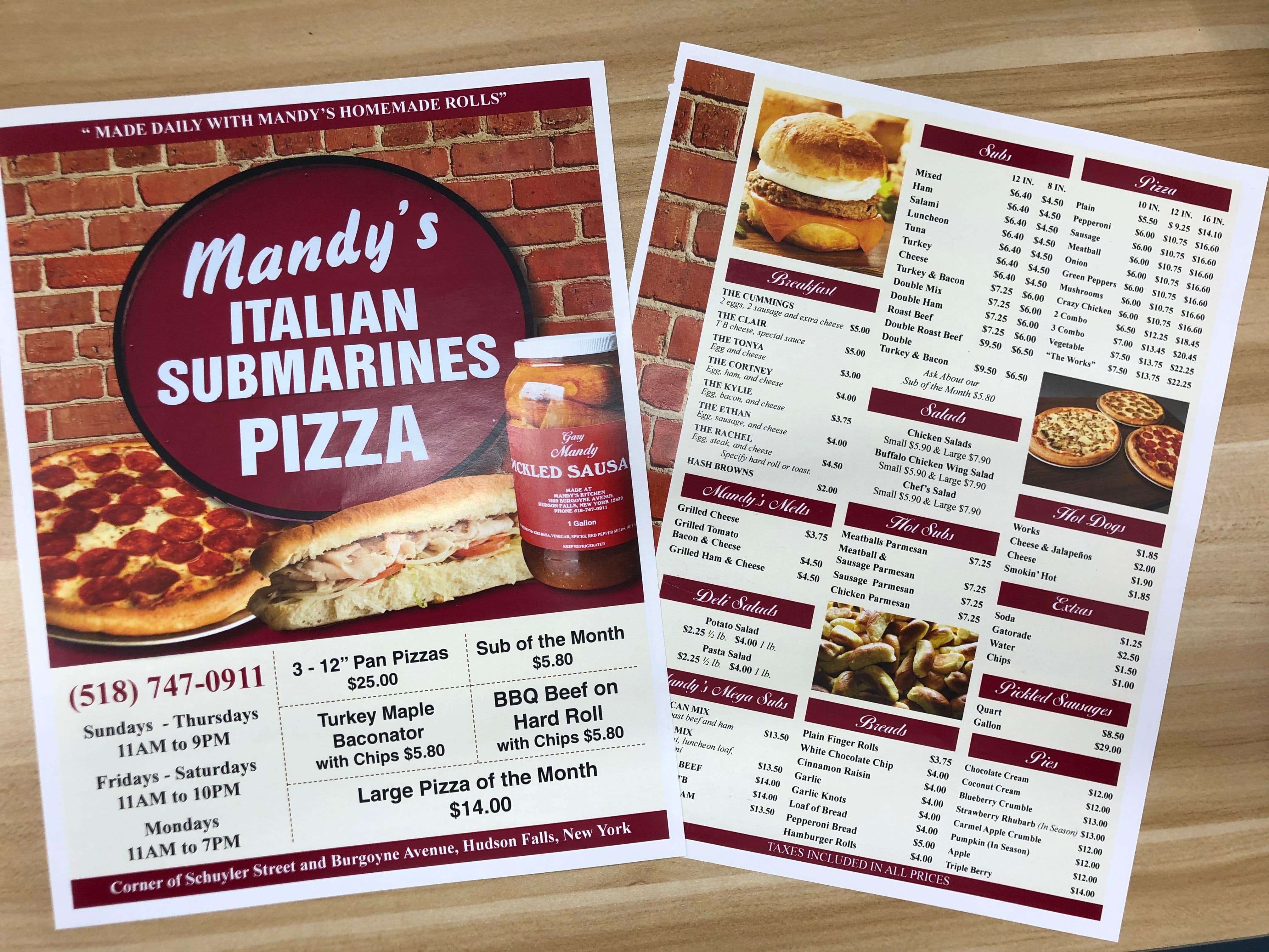 Full color pizza menu with product photography included.